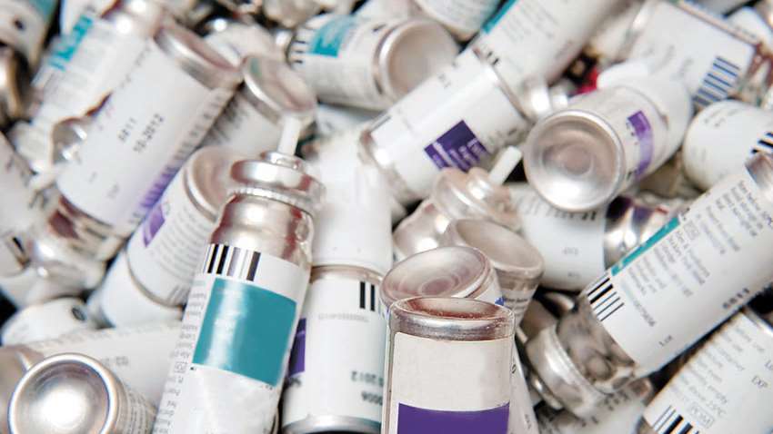 A pile of inhalers to be recycled